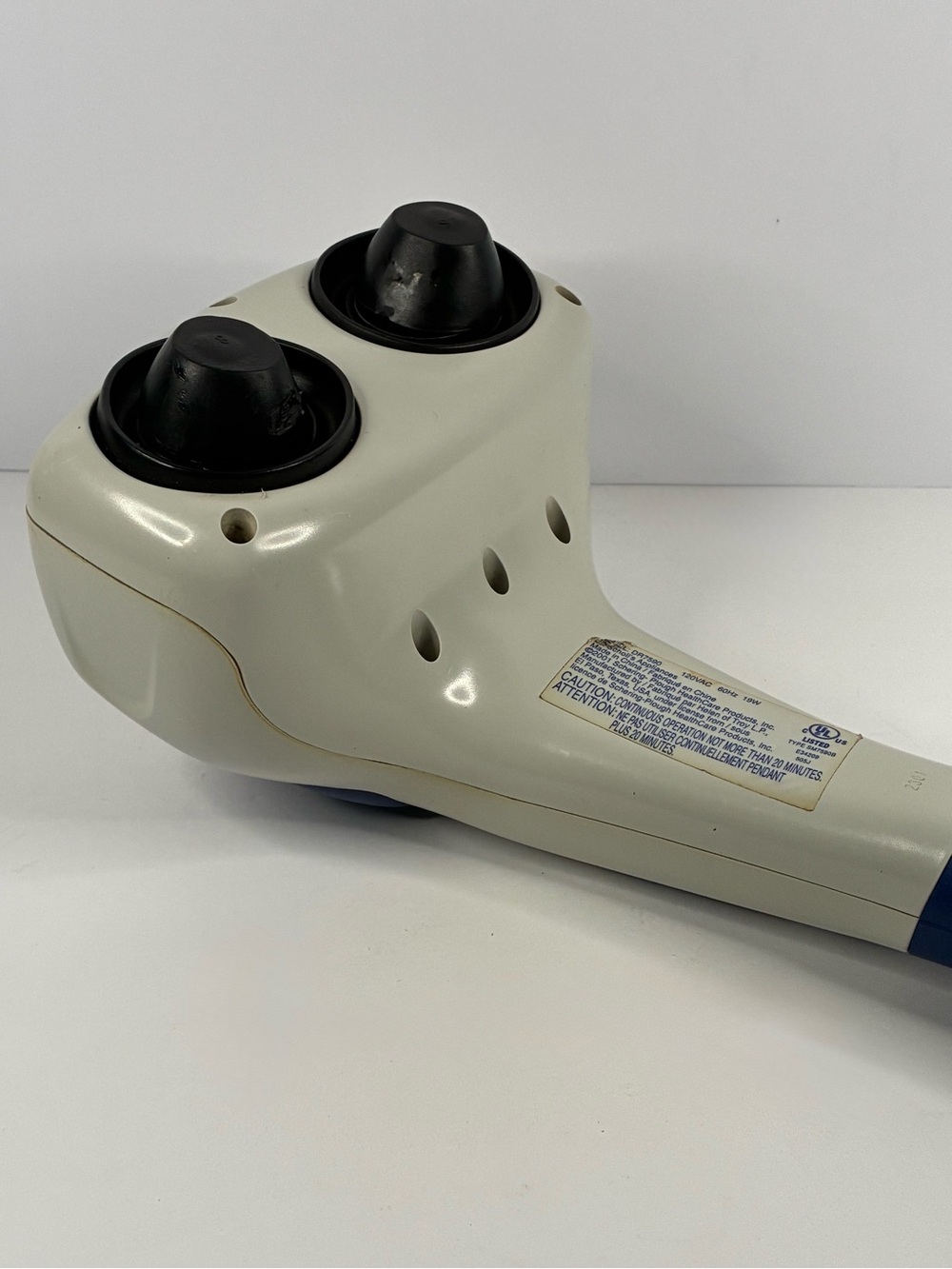 Dr. Scholl's DR7590 Handheld Corded Vibrating Massager 2 Heads 120V White/Blue